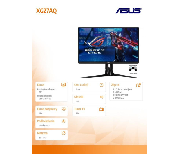 Monitor ASUS 27'' XG27AQ Czarny - 637262 - zdjęcie 2